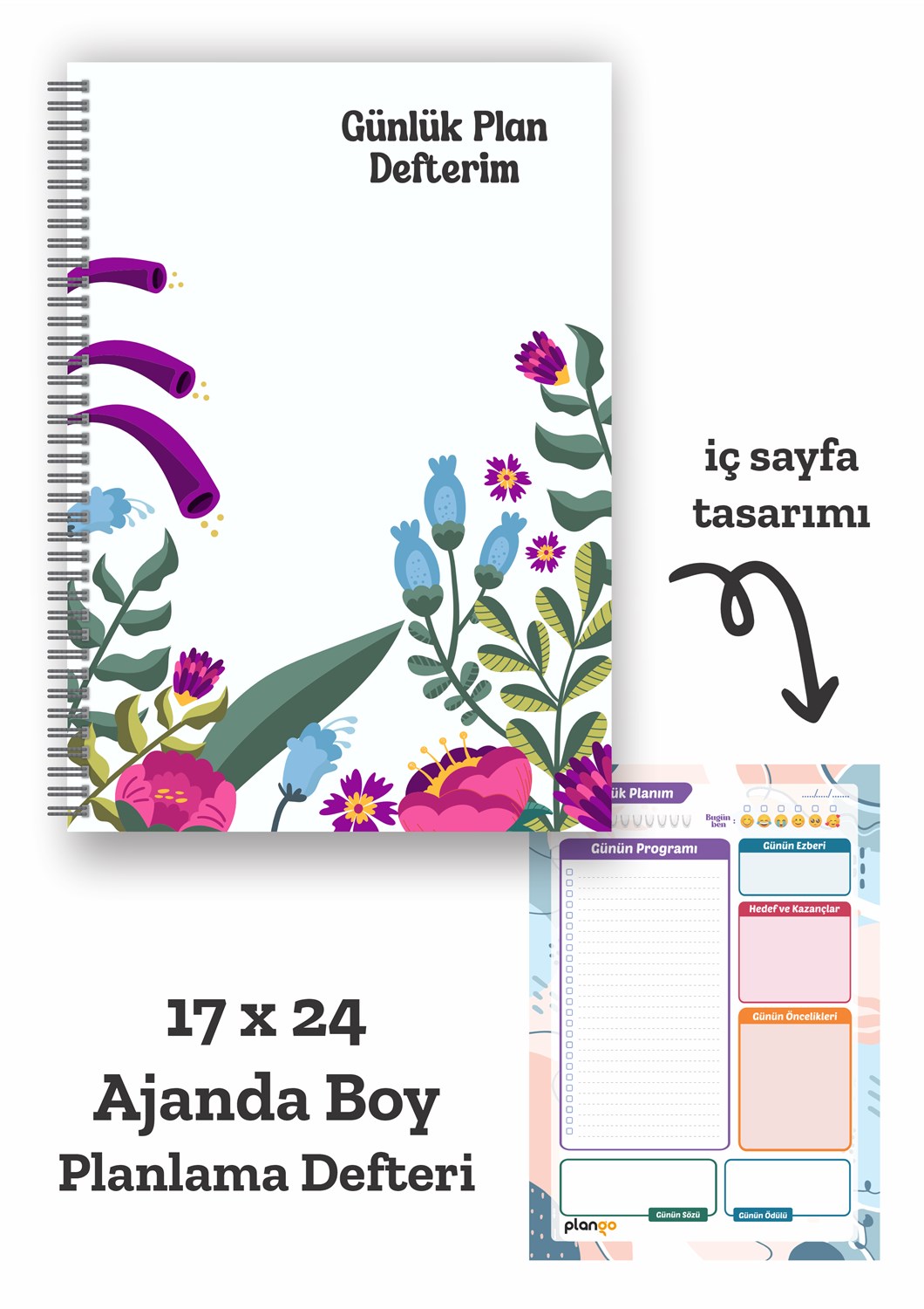 Çiçek Bahçesi Günlük Planlayıcı Defter - Daily Planner - Ders Çalışma Planlayıcı Defteri - Planlama