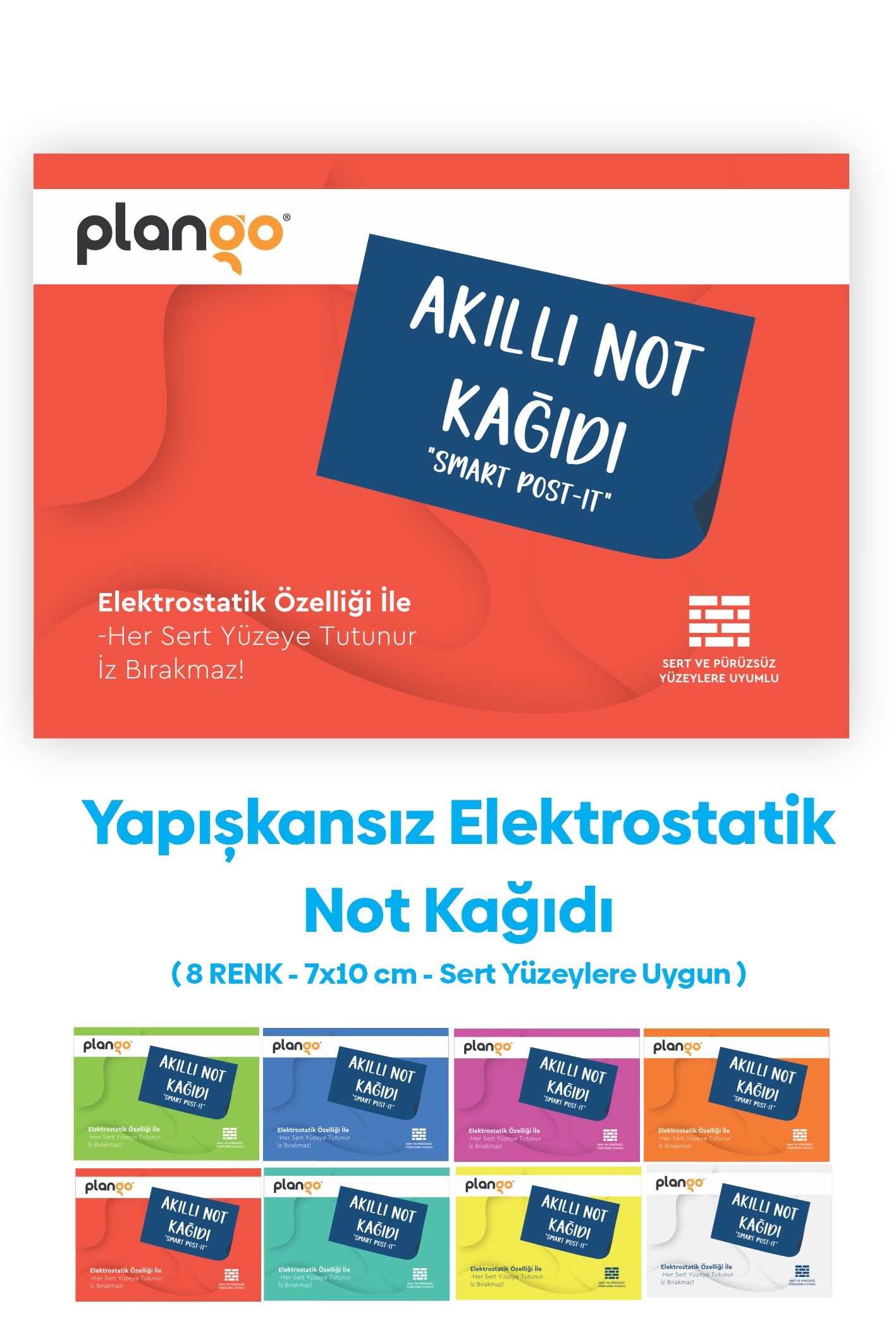 Elektrostatik Akıllı Not Kağıdı Yapışkansız Post-it 7x10cm - 50 Sayfa - Plango