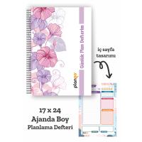 Mor Çiçekler Spiralli Günlük Planlama Defteri - 100 Sayfa - 17x24 Planlayıcı Defter