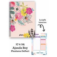 Renkli Çiçekler Spiralli Günlük Planlama Defteri - 100 Sayfa - 17x24 Planlayıcı Defter