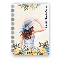 Şapkalı Kadın Spiralli Günlük Planlama Defteri - 100 Sayfa - 17x24 Planlayıcı Defter